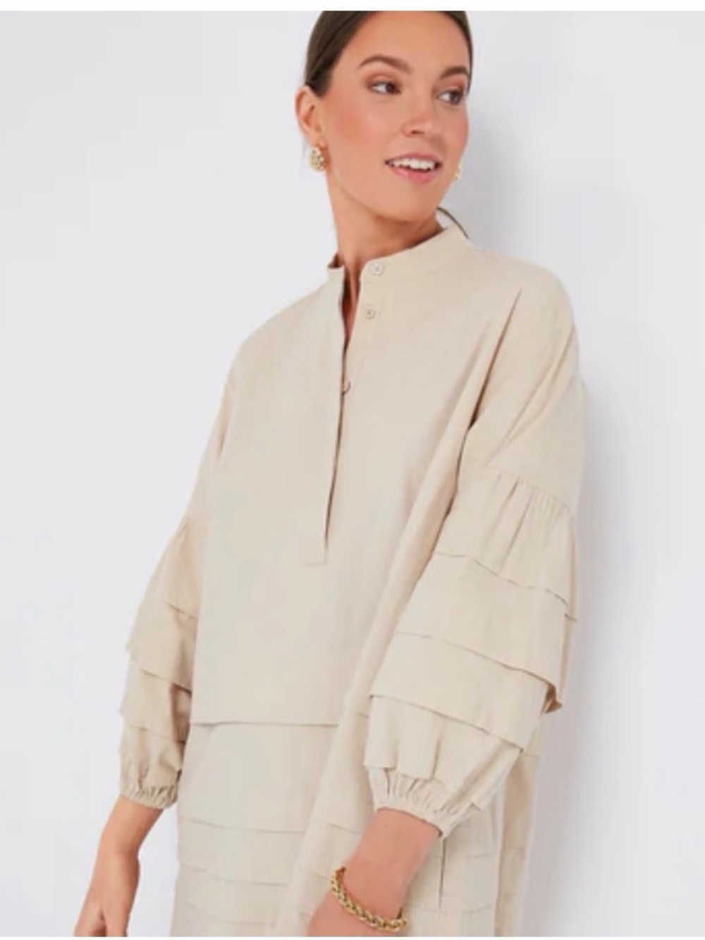 Tuckernuck Cream Tiered Balloon-Sleeve Mini Dress